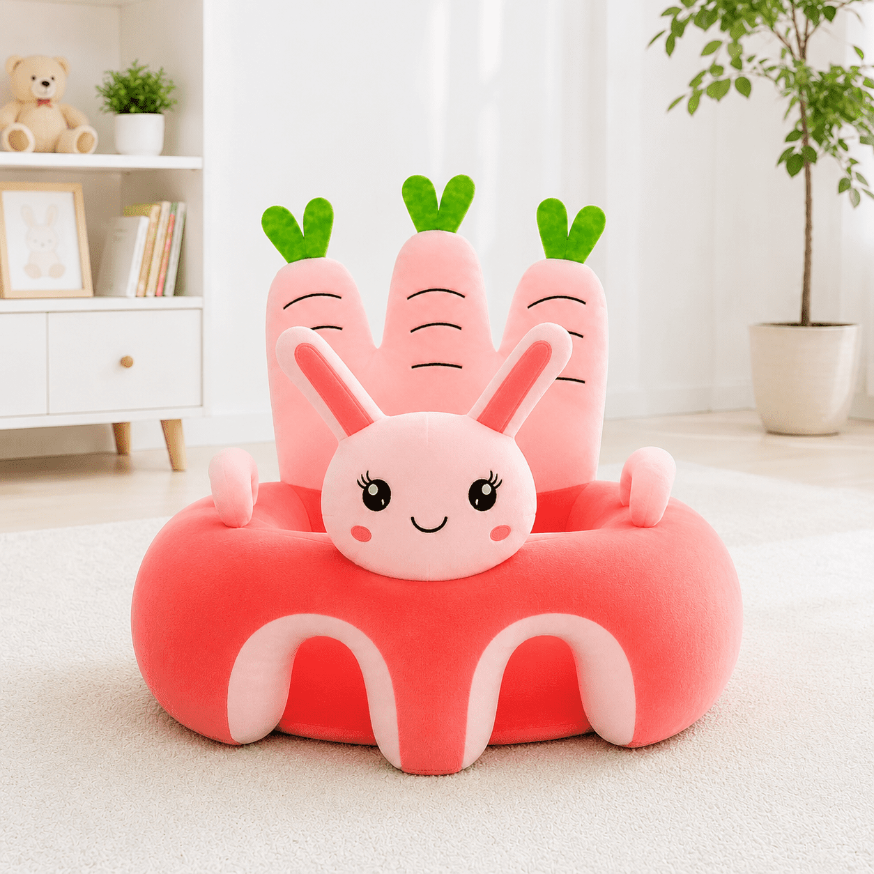 Carrot Baby Seater with soft plush fabric, ergonomic baby support seat, comfortable baby sofa seat and stable seating for babies.