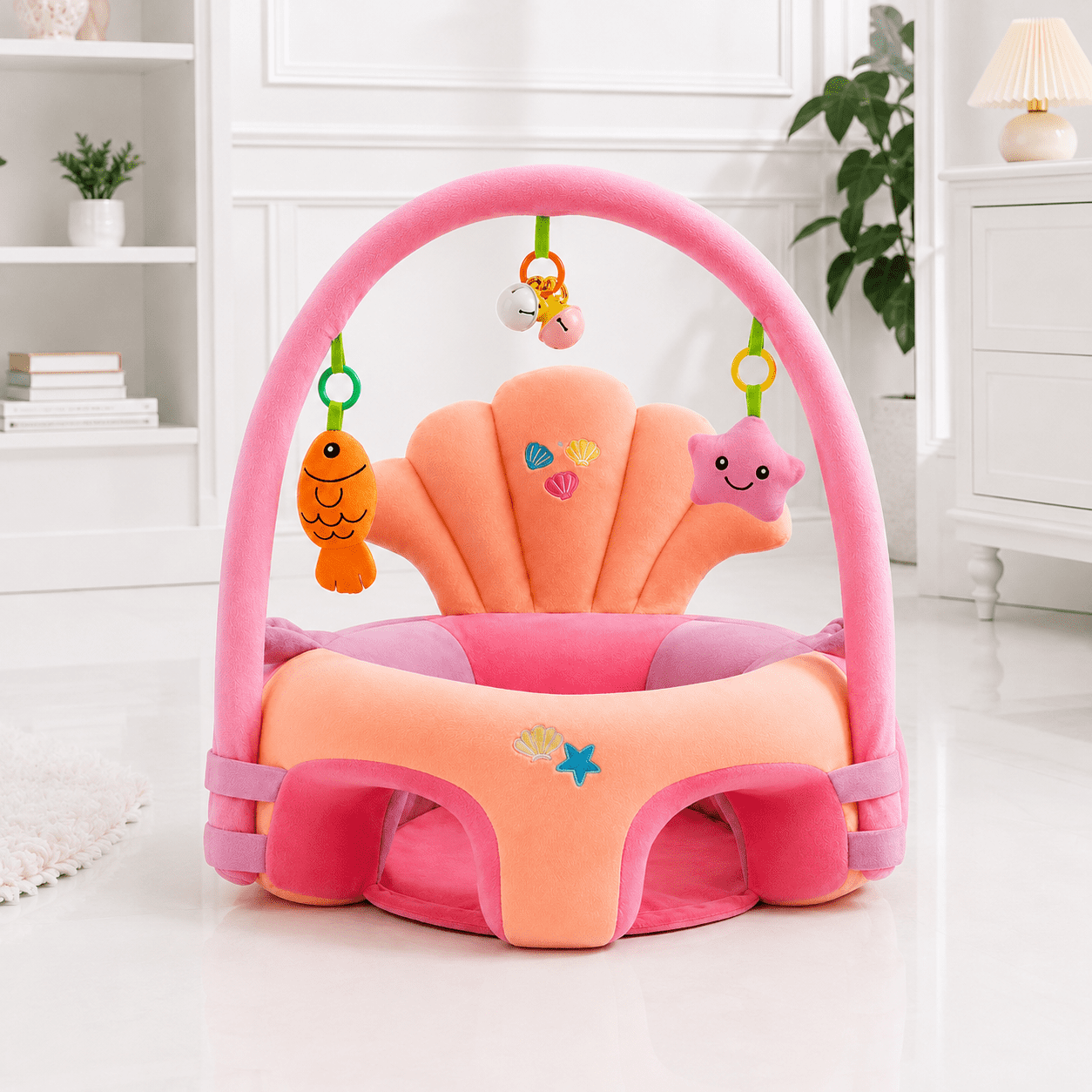 Ocean Baby Seater with soft plush support seat, hanging toys and comfortable infant sitting cushion.