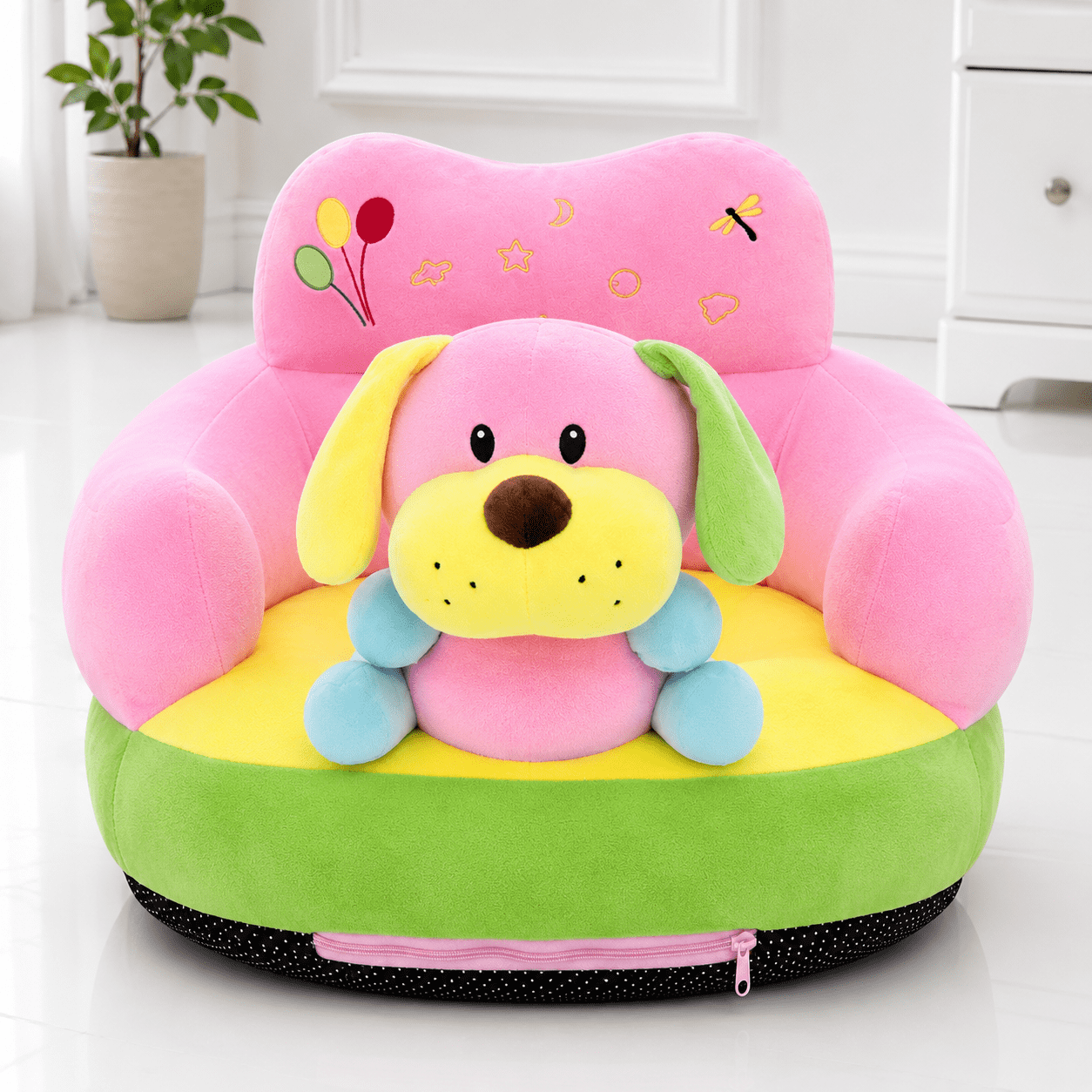 Puppy Baby Seater with soft plush fabric, ergonomic baby support seat, comfortable baby sofa seat and non-slip base for babies.