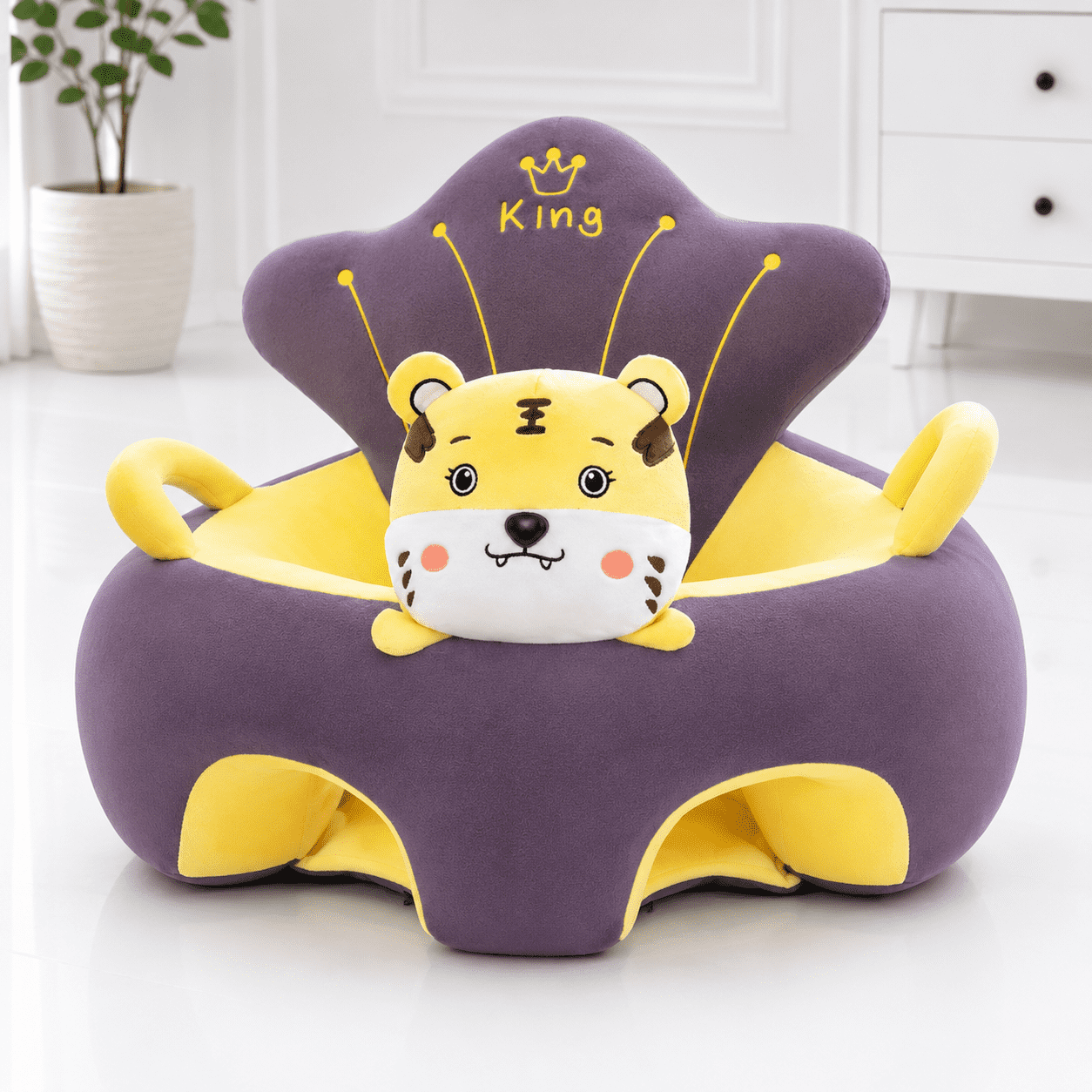 Tiger Baby Seater with soft plush fabric, ergonomic back support and comfortable seating for babies.