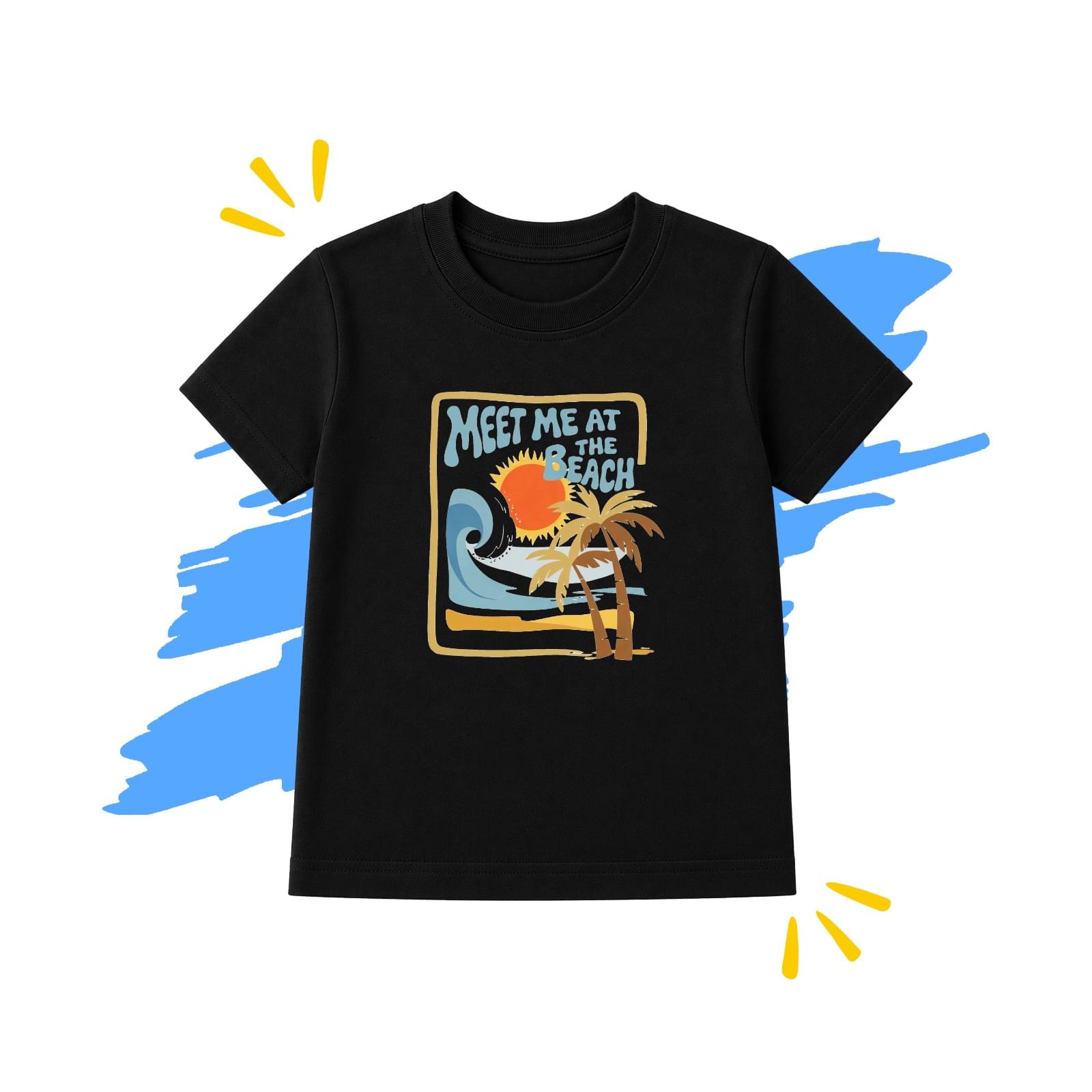 Black Beach Print T-Shirt for Kids