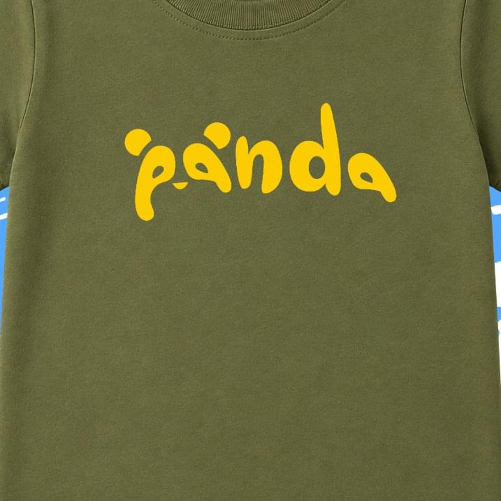 Olive Green Panda T-Shirt for Kids - Image 2